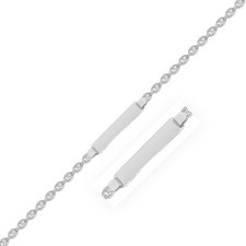 14k White Gold Figaro Chain Fancy Childrens ID Bracelet 3.30 mm