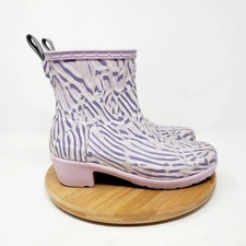 Hunter Boots Womens 5 Short Low Rubber Rain Pull On Shoes Purple Heeled Biker