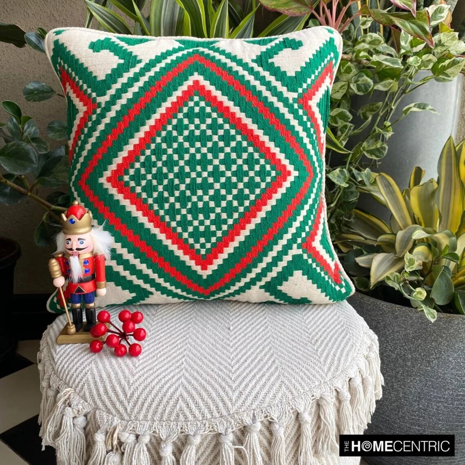 Red & Green Christmas Decor Throw Pillow Cover Jacquard Pillowcase- Moorish Noel - Image 3 of 4
