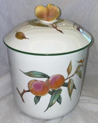 Royal Worcester EVESHAM VALE Large Canister w Fruit Finial on Lid 10  Tall
