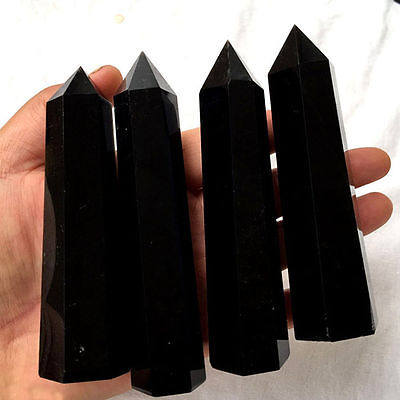 100% Natural Obsidian Black Quartz Crystal Stone Point Healing Hexagonal WandFAB