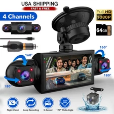 4 Channel Dash Cam 360° Dash Camera HD 1080P 4 Lens Driving Recorder w/64G Card