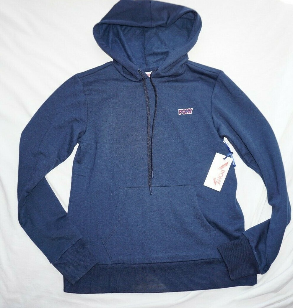 Felpa con cappuccio donna blu navy retrò marca PONY nuova con etichetta taglia a scelta!