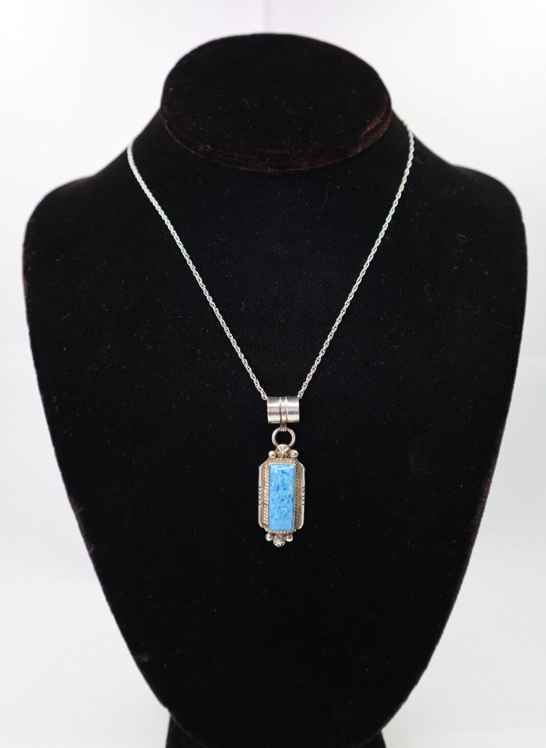 B Sterling Silver Rectangle Turquoise Pendant - image 1