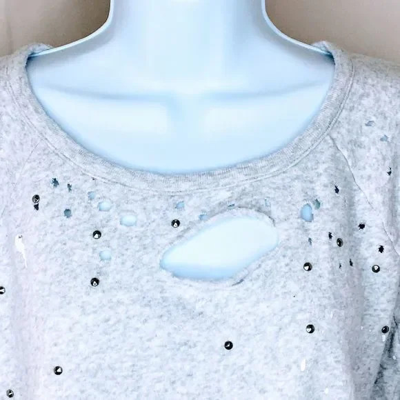 Chaser Women Sweatshirt Grey Paint Splatter Stud … - image 3