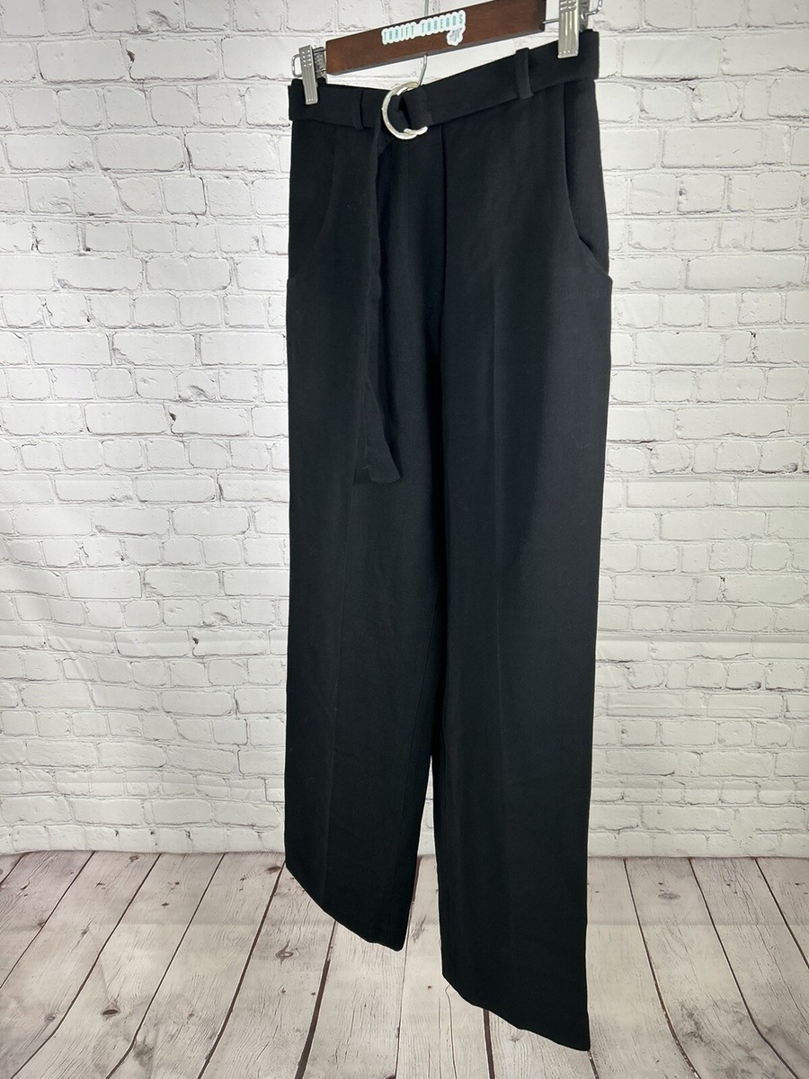 Zara High Waisted Black Belted Wide Leg Trouser Style Pants