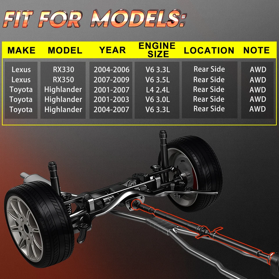 Rear Driveshaft For 2001-2007 Toyota Highlander 2004-2006 Lexus RX330 AWD 946164 Foto 4 de 4