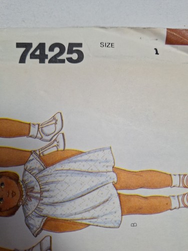 Jumper Dress Girls 12M 1T McCalls 7425 Sewing Pattern UC VTG Short Heart Pockets - Picture 3 of 7