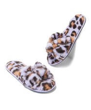 MUK LUKS Lavender Leopard Open-Toe Faux Fur Scuff Slipper - Women Size 8