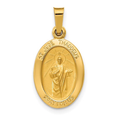 14k Yellow Gold Polished and Satin St. Jude Thaddeus Medal Pendant XR1349