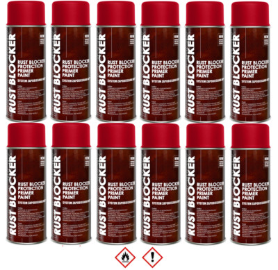 12 x 400 ml Rust Blocker 4in1 Metallschutzlack Rost Schutz Stop rot matt RAL3000