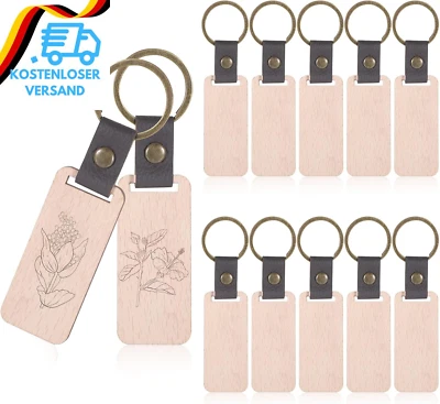 Giantree 12 Stück Schlüsselanhänger Rohling, Schlüsselanhänger Holz, Wooden Keyc