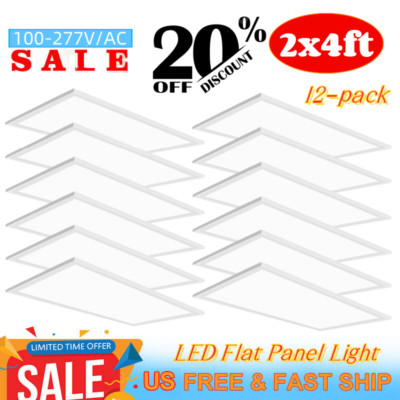 12PCS 2x4 FT LED Flat Panel Light,75W,0-10V Dimmable,24x48 Inch LED Lights Panel