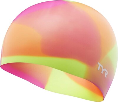 Lot of 2 TYR Silicone Youth Fit Swim Cap Colorful Blue Pink Tie Dye Graphic NIP