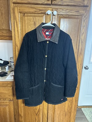 Vintage Tommy Hilfiger Quilted Corduroy Coat Jacket Size Medium, Black, 
