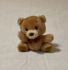 Vintage Russ Berrie Luv Pets Brown Teddy Bear 5" Plush Stuffed Animal Red Bow