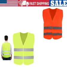 Hi Vis Safety Vest Reflective Tape Zip Up Workwear Pocket Night High Visibility