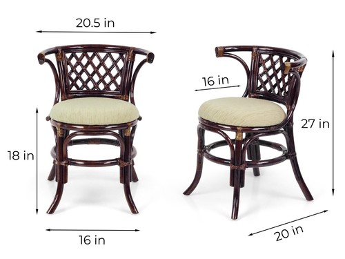 Dining Borneo Set of Oval Table w/Glass Top 2 Chairs Natural Rattan, Dark Brown - Picture 4 of 6