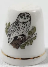Vintage Signed Ashleydale Of England Double Sided Owl Fine Bone China Thimble