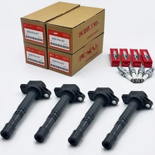 4X OEM Ignition Coils UF311 & 4X Spark Plugs For Honda CR-V Accord Element 2.4L