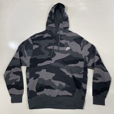 Nike Men  s Fleece Camo Hoodie Sweatshirt Medium Therma Fit Gray Black Pullover