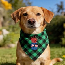 Pineapple Pet Dog Bandana Triangle Bibs Scarf Double-Cotton Plaid Printing Green