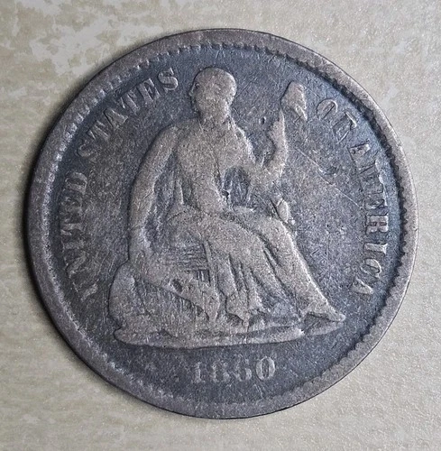 1860-O Seated Liberty Half Dime H10C Very Good VG Almost Fine F Toned