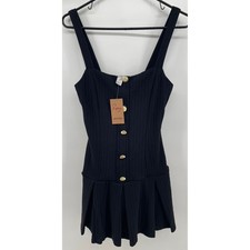 American Rag Cie Womens Black Gold Button Pleated Mini Dress Stretch NWT Size L