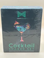 Modern Mixology 8-Piece Bartender Kit Cocktail Shaker Set With Wood Stand New