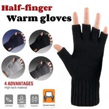 Half Finger Gloves-Unisex Knitted Warm Mittens, Thicken for Working in Winter