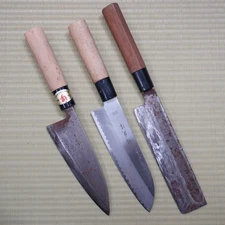 3pc Japanese Used Sakai Knife Set Deba Santoku Nakiri Blades Sashimi Sushi F-297