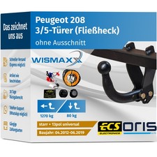 ANHÄNGERKUPPLUNG für Peugeot 208 12-19 starr ORIS +13pol E-Satz ABE