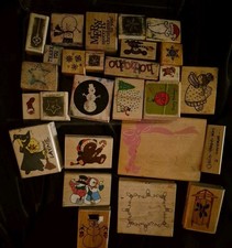 27- Mixed Lot of Rubber Stamps Christmas Holiday EUC