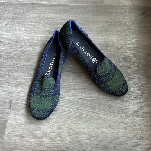ROTHY’S The Loafer Knit Forest Tartan Green 7.5 Holiday Limited Edition Flats