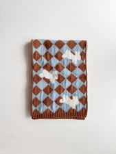 Unbranded Brown Blue Diamond Check Bunny Acrylic Knit Rectangle Scarf