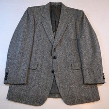 Vtg USA Made 44L Gray Herringbone 100 Wool Tweed Mens Blazer Jacket Sport Coat
