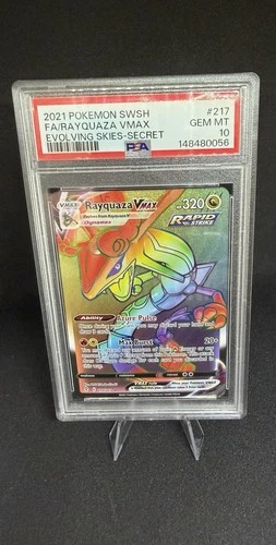 PSA 10 2021 POKÉMON SWSH FA/RAYQUAZA VMAX  EVOLVING SKIES - SECRET Rainbow #217