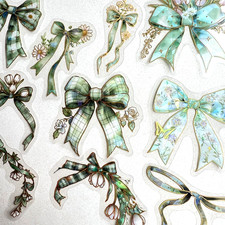 Holographic Green Bow Stickers Easter Spring Junk Journal Collage Scrapbooking