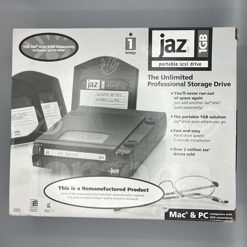 Vintage Iomega Jaz 1GB Portable SCSI Drive V1000S CIB w/ Software Mac PC