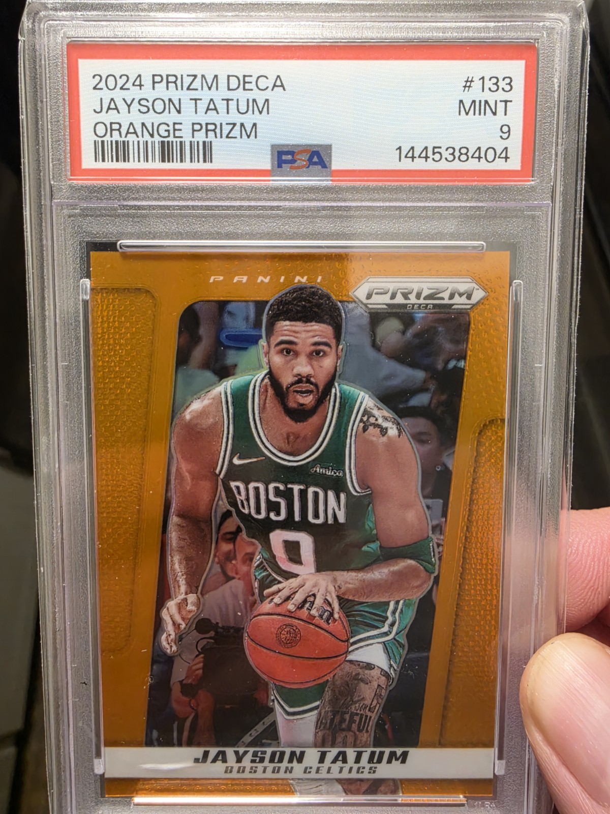 2024 Prizm Deca Jayson Tatum Orange /49 #133 PSA 9 view 1