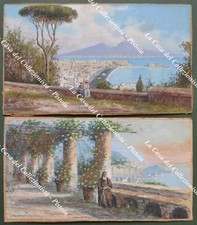 NAPOLI - AMALFI. Coppia di gouaches databili alla prima parte del '900.