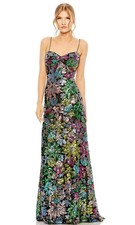 Mac Duggal Black Multi Color Sequin Floral Sweetheart Neck Gown Size 8 498