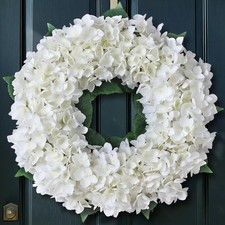 Artificial Hydrangea Wreath for Front Door, 21" Spring Summer White Flower Wr...