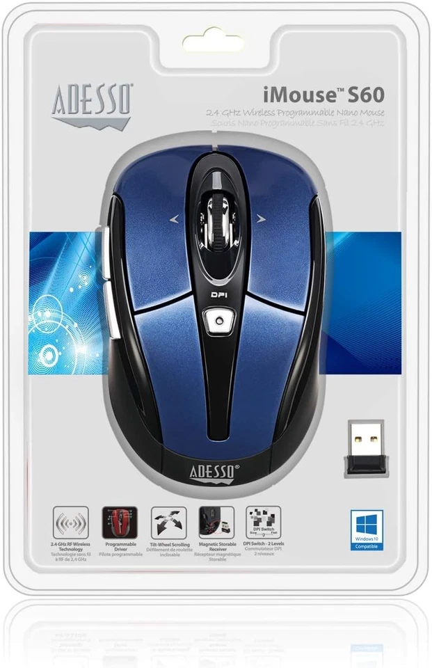 ADESSO IMOUSE S60L WRLS OPTICAL NANO MOUSE BLU SCALABLE DPI 800/1600 6BTN DESIGN - Image 3 of 4