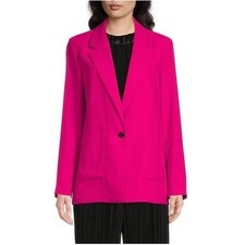 DONNA KARAN DKNY 159 Fuchsia Notch Lapel One-Button Blazer Patch Pockets M