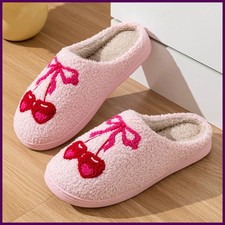 Casual Bedroom Cherry Bow Women's Slippers Cute Embroidered Pattern Winter