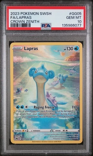 2023 POKEMON SWORD & SHIELD CROWN ZENITH #GG05 FULL ART/LAPRAS PSA 10