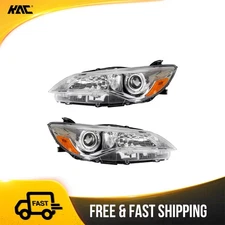 Pair Headlight Assembly Fit For 15-17 Toyota Camry 2.5L Halogen Amber Projector