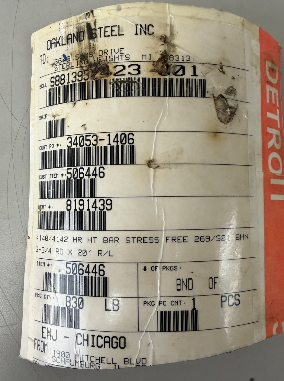 4140 Alloy Steel Rod Round Heat Treat Machine 3.75” Dia x 2” Long