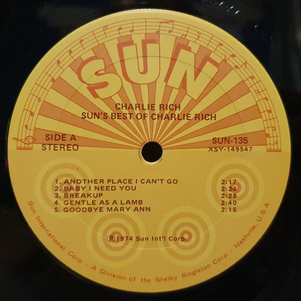 CHARLIE RICH Sun's Best Of Vinyl L.P **1974 USA Press** SUN 135 - VG/VG - Image 4 of 4